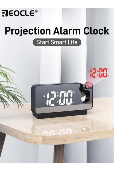 REOCLE Projector Clock Bedroom on Ceiling Projection Alarm Clock with LED Lar...