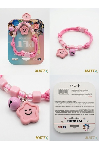 matt Italo Decorative Pet Collar – Pink Star Charm Necklace with Jingle Bell ...