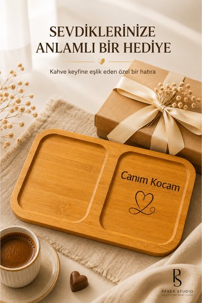 PakerStudio Paker Studio My Dear Husband Written 2-Compartment Laser-Engraved Bamboo Coffee Presentation Stand