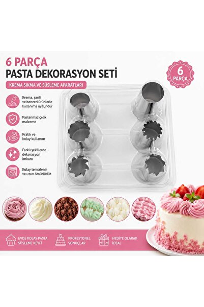 IVORY 6 Parça Pasta Dekorasyon Seti – Krema Sıkma ve Pasta Süsleme Aparatları