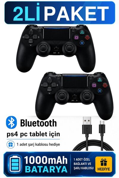 Zineets 2Lİ PAKET PS4 Kablosuz Oyun Kolu Titreşimli Joystick Tablet Telefon P...