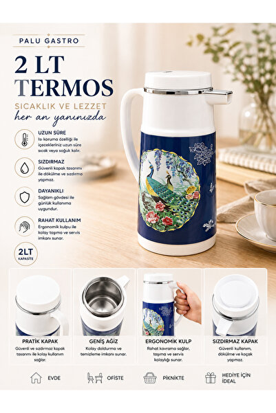 PALU GASTRO 2 Lt Vintage Patterned Thermos with Ergonomic Handle for Hot and ...
