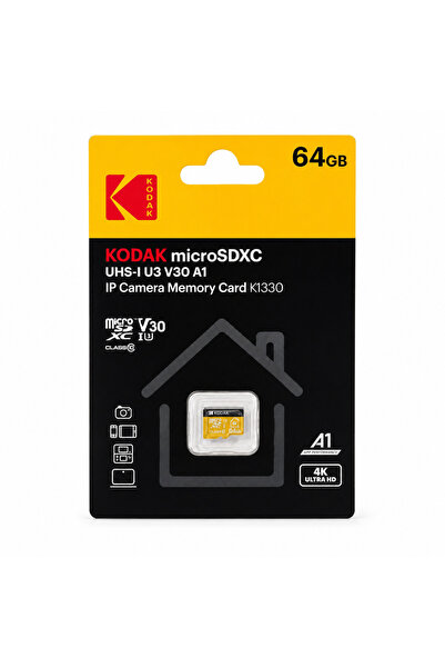 Kodak 64GB Micro SD UHS-I U3/V30/A1 Güvenlik Kamerası İçin Kart KI330