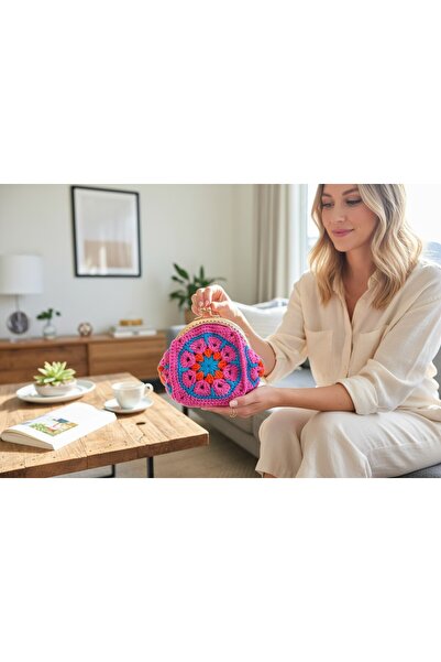 B BUL AKSESUAR Handmade Crochet Flower Motif Coin Purse Colorful Mini Wallet ...