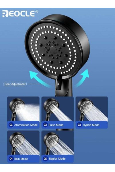 REOCLE 5 Spray Modes Handheld Shower Head High-Pressure Shower Head with 1.5m Heavy-Duty Reinforced PVC Hose Multi-Functional Bathroom Accessory Easy Install Universal Fitting Sta Bathroom