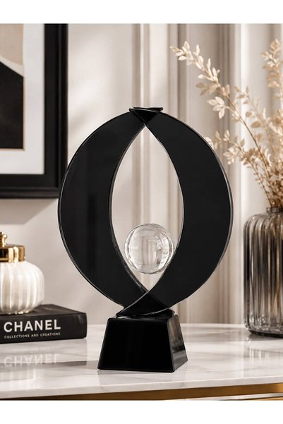 Hinora Home Kristal Küreli Siyah Halka Dekoratif Obje – Modern Salon ve Konso...