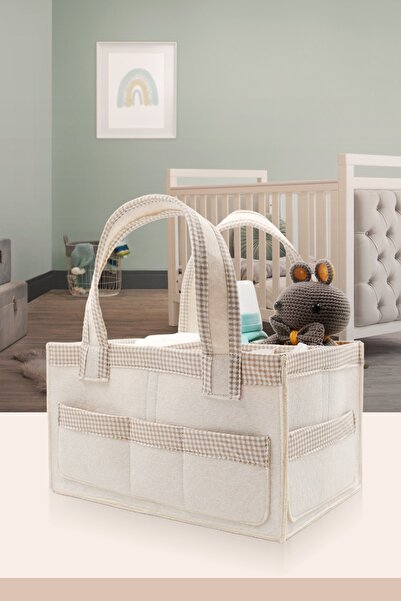 JASPER Felt Square Striped Beige Felt Mother Baby Care Bag Organizer