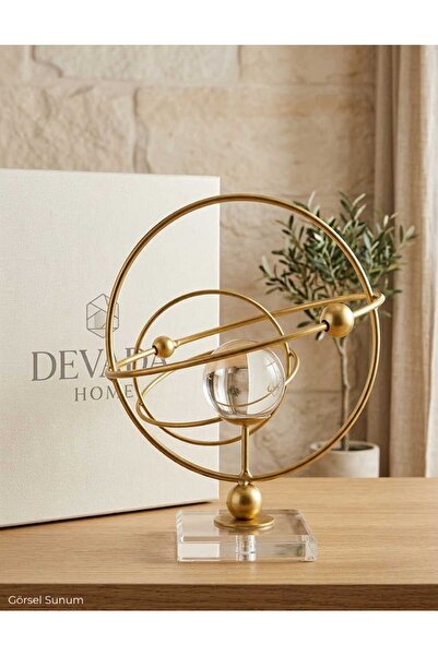 DEVADA HOME Gold Kristal Cam Küreli Dekoratif Metal Biblo Orbit Kozmos Model