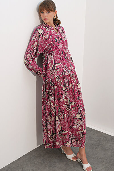 Merterium Women's Patterned Long Hijab Dress 1155 - Powder