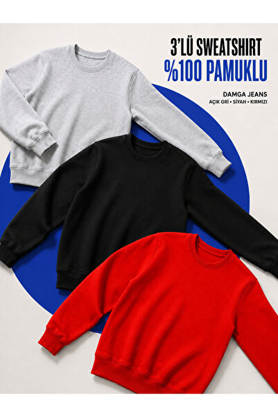 DAMGA JEANS 3 Pieces Men's Casual Crew Neck Loose Sweatshirt
