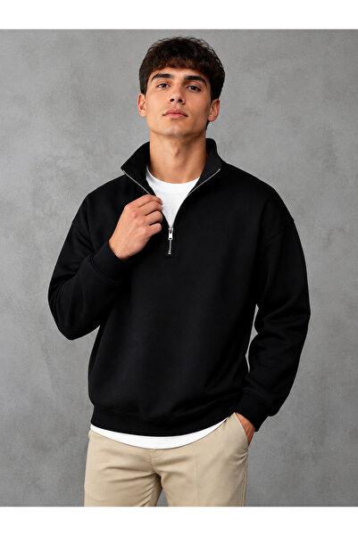 FAVORİST Men's Stand Collar Oversize Fit Compact Combed Cotton 3 Thread Sweat...