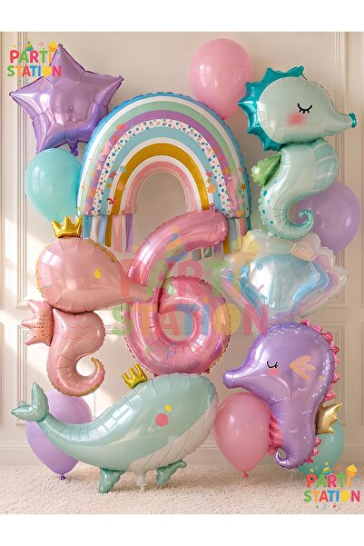 Parti Station Mermaid Concept Balloon Set 6 Years Old - 14 Piece Extra Large ...