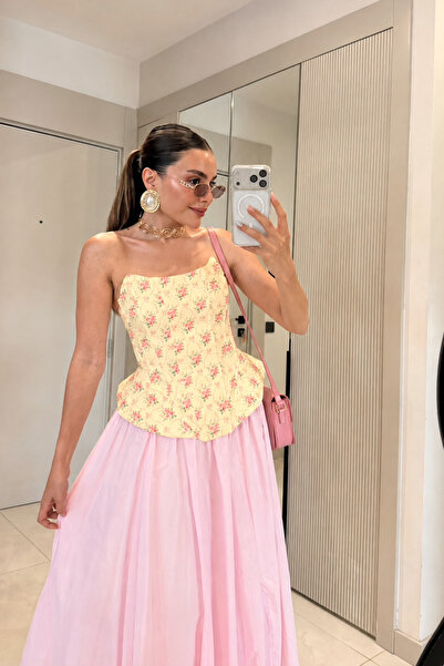 Gizem Ecemiş Loleta Sarı Çiçekli Korse Büstiyer