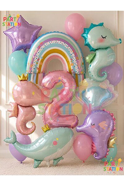 Parti Station Mermaid Concept Balloon Set for 2 Years Old - 14 Piece Extra La...