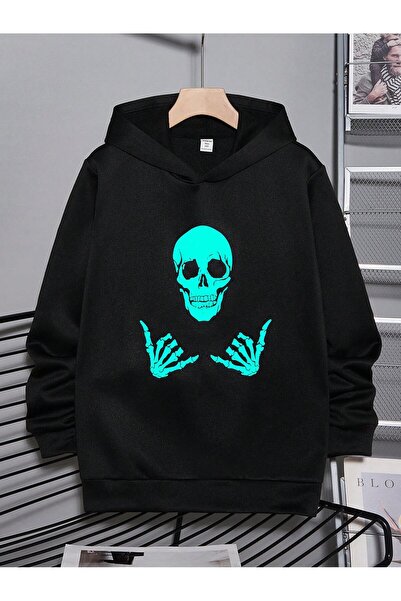 SVART WEAR Children's Skeleton Printed Hoodie Hooded Sweatshirt Combed Cotton...