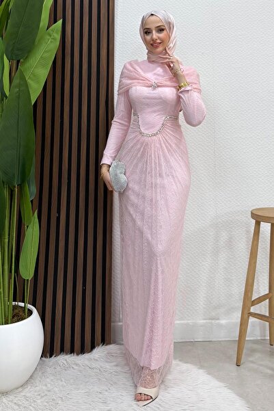 Lamia Giyim Esra Tül Abiye Şeker Pembe