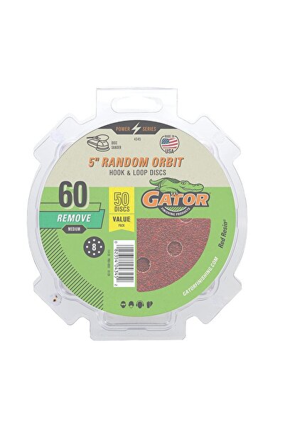 GATOR FINISHING PRODUCTS 5-Inch 60-Grit Hook & Loop Sanding Disc -4345