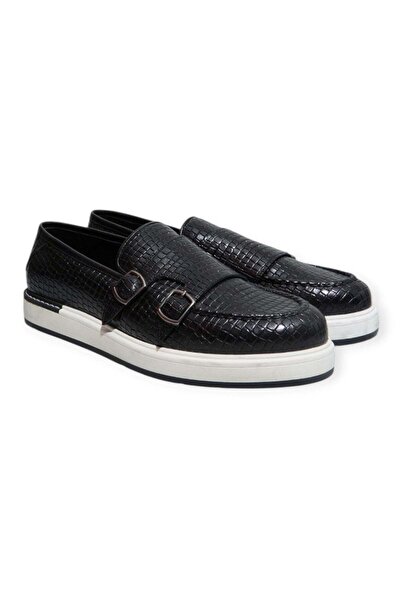 FRANCO CALVANI Black Color Laceless Genuine Leather Men's Shoes