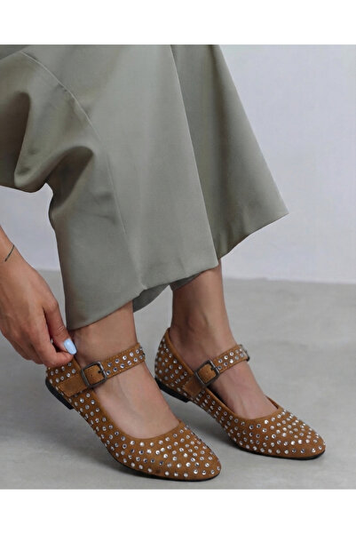 Enes Ayakkabıcılık Women's rhinestone buckle mary jane flats - stylish everyd...