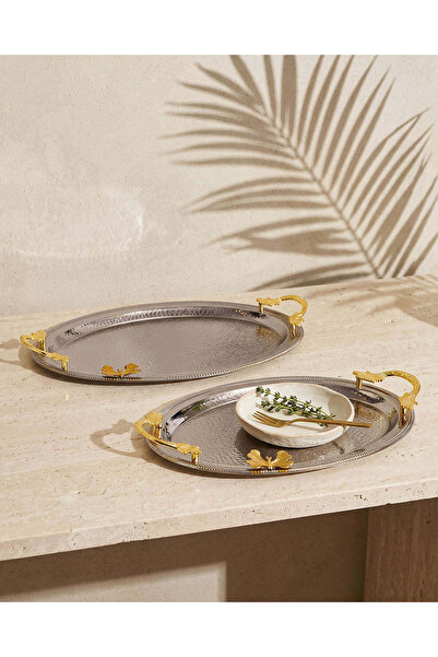 REDTAG Silver Oval Metal Tray Set (2 Piece)