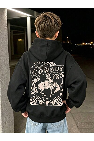 SVART WEAR Children's Wild West Cowboy Printed Hoodie Hooded Sweatshirt Combe...