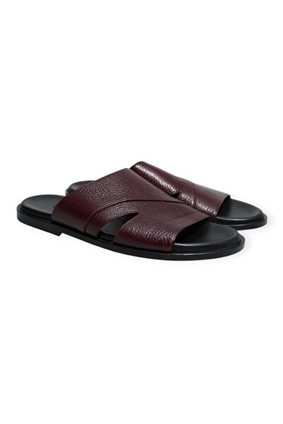 FRANCO CALVANI Burgundy Color Genuine Leather Men's Slippers