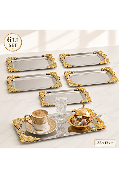Hinora 6-Piece Gold Stainless Baton Coffee Presentation Tray 33X17 cm – Decor...