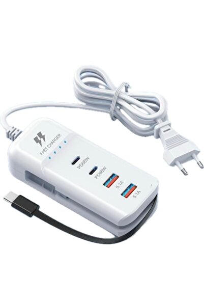 MeK Fine Prelungitor USB, Încărcare rapidă 66W, 2 x USB-C PD + 2 x USB + Cabl...