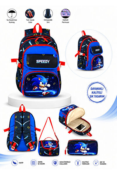 sonics Sonic Children's School Bag Set of 3 – Backpack, Lunch Bag, and Pencil...