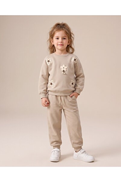 Ege Bebek Girl's Winter 3-Strand Embroidered Floral Embroidered Tracksuit Set...