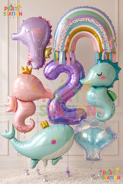 Parti Station Mermaid Concept Balloon Set for 2 Years Old - 7 Pieces Extra La...
