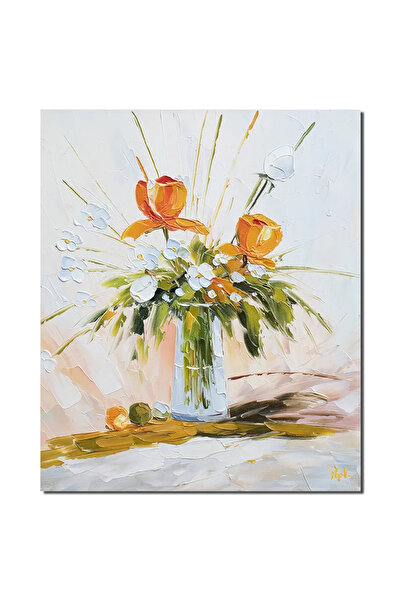 artnova Tablou impasto pictat manual, Aranjament floral in cutit, 60x50cm ule...