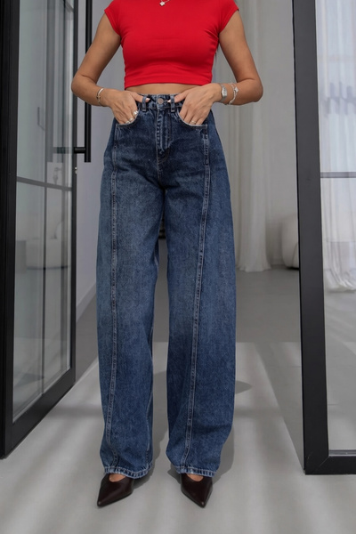 SHILSEE BEUTİQUE Women's High Waist Wide Leg Denim Pants Blue