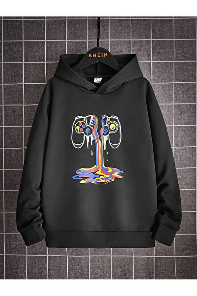 SVART WEAR Children's Game Controller Printed Hoodie Hooded Sweatshirt Combed...