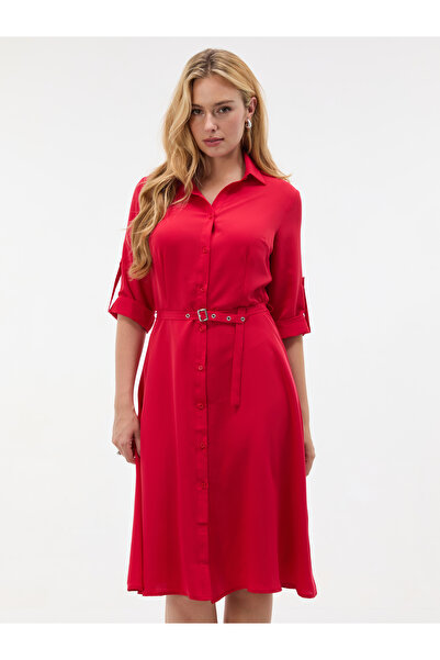 ORSAY Rochie cămașă scurtă de damă, în linie A, cu guler, roșie