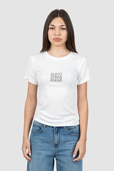Monte Cervino Tricou de damă din bumbac elastic, perforat, cu logo frontal, alb.