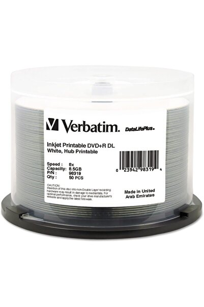 Verbatim DVD+R DL 8.5GB 8X DataLifePlus Beyaz Mürekkep Püskürtmeli Yazdırılab...