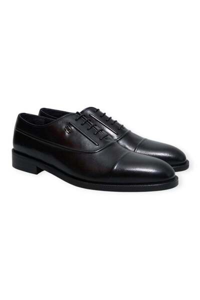 FRANCO CALVANI Black Color Lace-Up Genuine Leather Men's Shoes