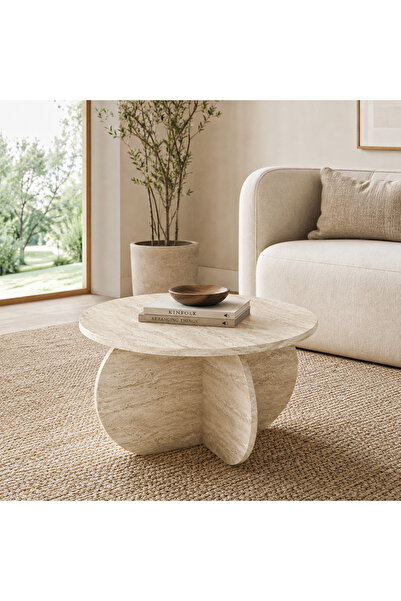 ALONEX HOME İnci Vişne Mermer Orta Sehpa 69 cm – Modern Yuvarlak Dekoratif Sa...