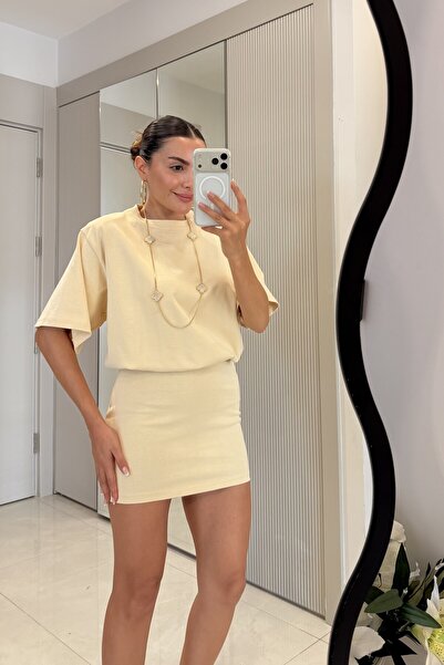 Gizem Ecemiş Josiana Sarı Vatkalı Mini Elbise
