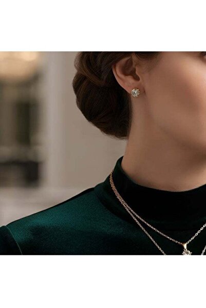 Generic Elegant Double Layer Necklace Set with Crystal Pendant & Stud Earrings with box for Women | Premium Jewelry Gift Set
