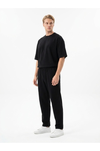 ZAVIXO Set de pantaloni și tricou oversize pentru bărbați, cu două fire, croi...