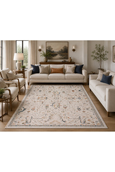 ALA RUGS Yumuşak Dokulu Sık Dokuma Makine Halısı Vintage Etnik Desenli Salon ...
