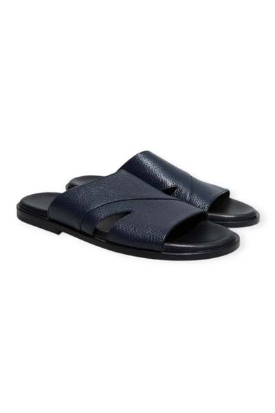 FRANCO CALVANI Dark Blue Color Genuine Leather Men's Slippers