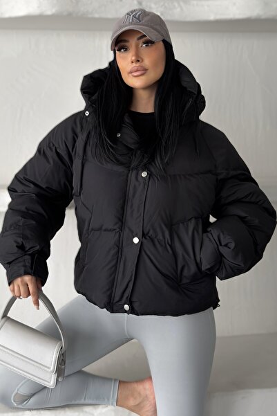 moda armanc Kadın Kapüşonlu Şişme Mont Oversize Kısa Puffer Ceket | Yeni Sezon