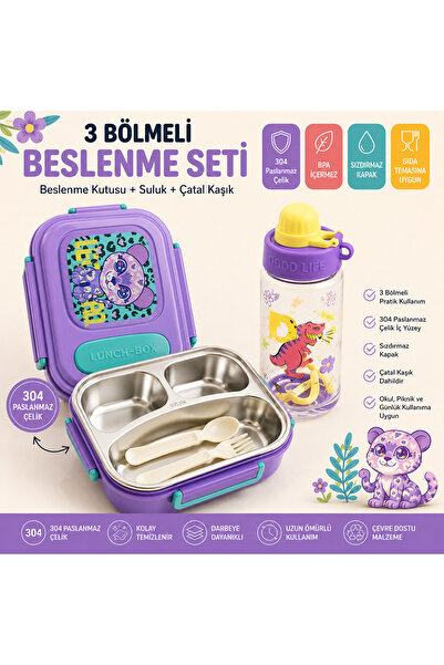 MUZEKO Suluklu 3 Bölmeli Paslanmaz Çelik Yemek Kabı Sızdırmaz Kapaklı, Taşına...