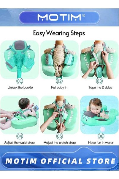 MOTIM Baby Swim Float, Non-Inflatable Baby Float with Tail Float Canopy Infant Lying Swimming Ring Pool Swim Trainer for 3-24 Months Baby, Medium, Green