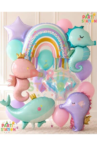 Parti Station Mermaid Concept Balloon Set - 13 Piece Extra Large Size Seahors...
