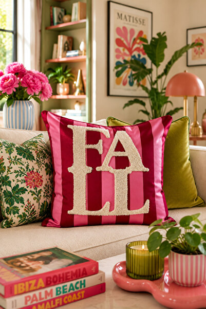 Pilloveland Punch Embroidered Throw Pillow Cover - 43*43 cm - Striped Candy P...