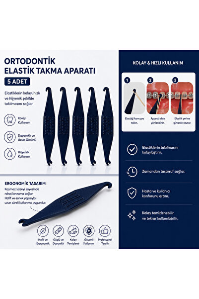 Vizy-Onn Dent Elastik Rondel Diş Teli Lastiği Takma Aparatı Lacivert Renk 5 Adet